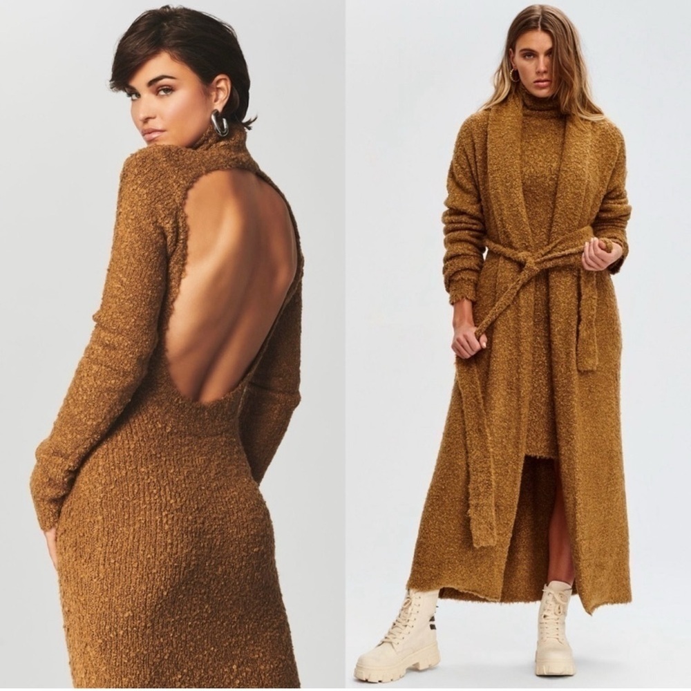 NWT RETROFETE SER.O.YA Boucle Long Sleeve Open Back Dress Si Medium - Picture 3 of 8